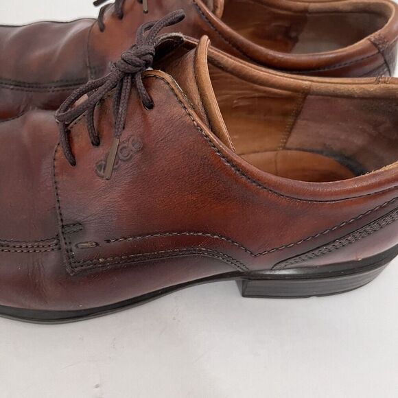 ECCO Mens 10 (EU 43) Amber Brown Leather Oxford Dress Shoes Lace Up Comfort - Picture 4 of 7